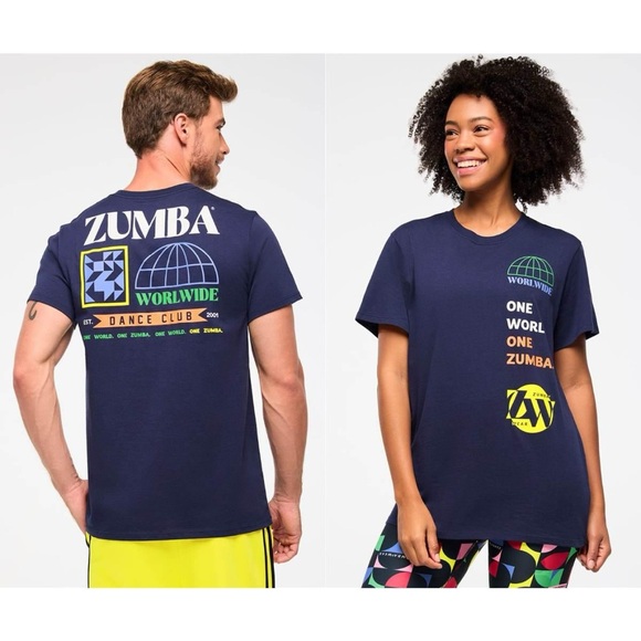 Zumba Fitness Tops - Zumba "Worldwide" Crew Neck unisex tee Indigo medium